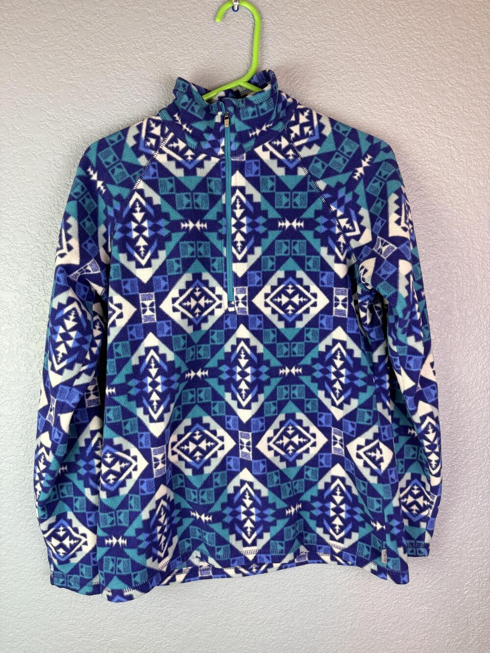 Eddie Bauer Fleece Sweater Womens Small Blue Aztec Quarter Zip Pullover